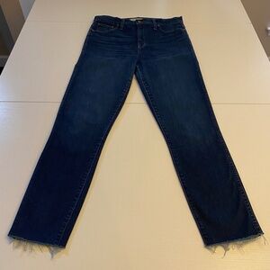 Madewell 10” High Rise Skinny Jeans Dark Wash Raw Hem Crop Size 30T